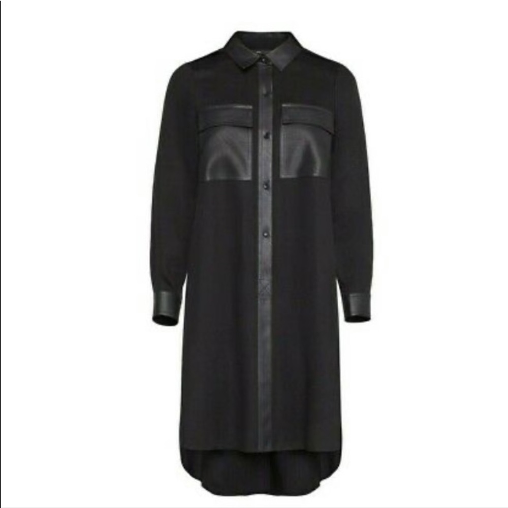 NWT BCBGMaxAzria Faux leather trimmed long sleeve shirt dress